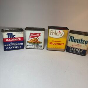 Vintage Spice Tins Lot McCormick Frenchs Ehlers Montco FULL W/ SPICES UNUSED